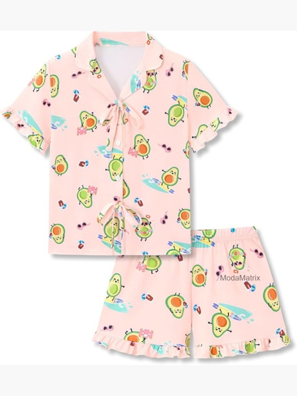 Girls Ruffle Button Down Pajama Set - Short Sleeve Top & Shorts 2pc Kids Pjs